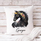 Personalised Floral Horse Cushion: Equestrian Gift for Girls