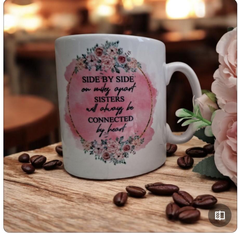 Personalised Sisters are connected by HeartMug & Coaster Set: Sentimental Keepsake Gift