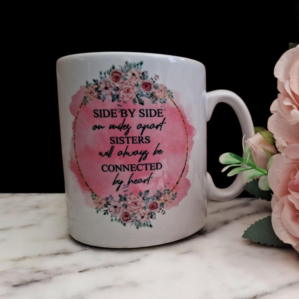 Personalised Sisters are connected by HeartMug & Coaster Set: Sentimental Keepsake Gift