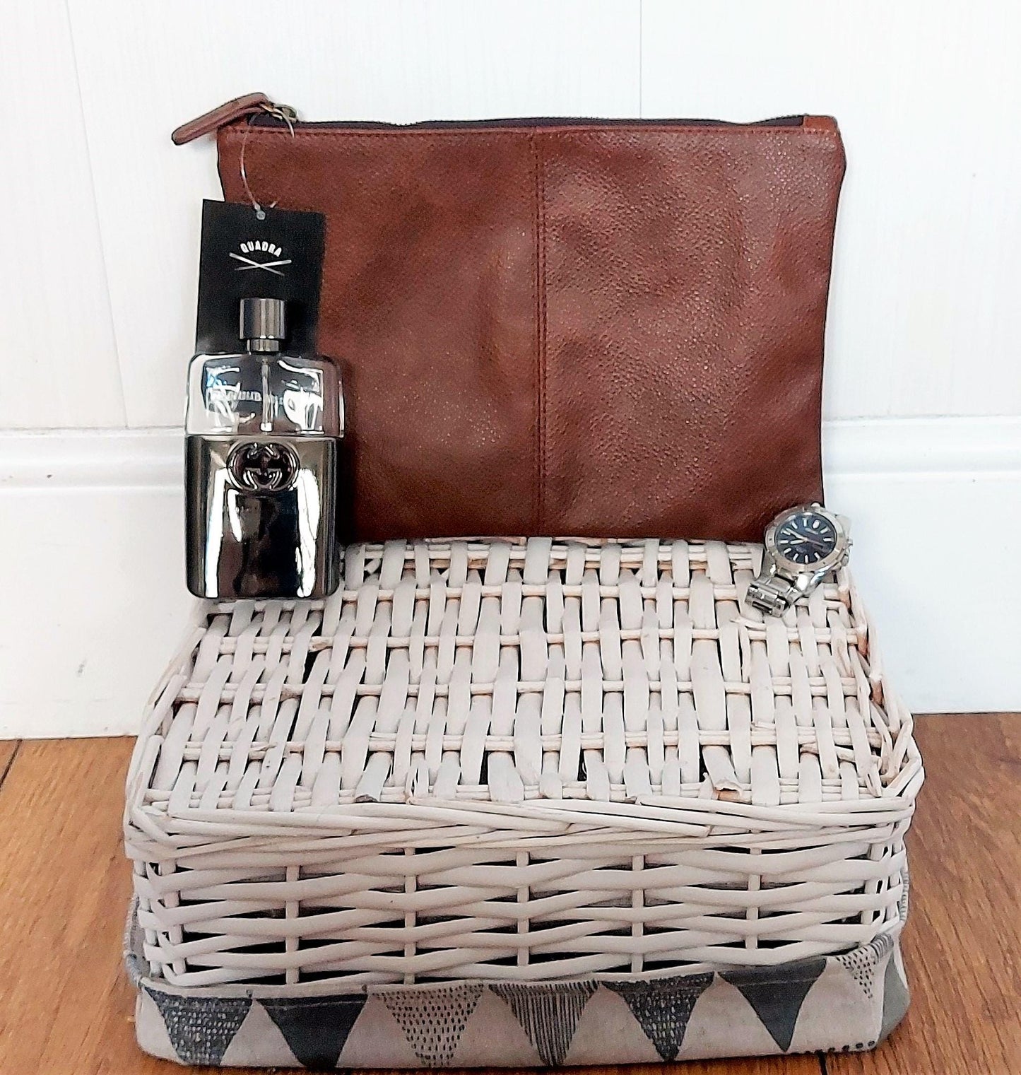 personalised Men's Accessory Pouch: Vegan Leather Toiletry Bag