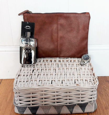 personalised Men's Accessory Pouch: Vegan Leather Toiletry Bag