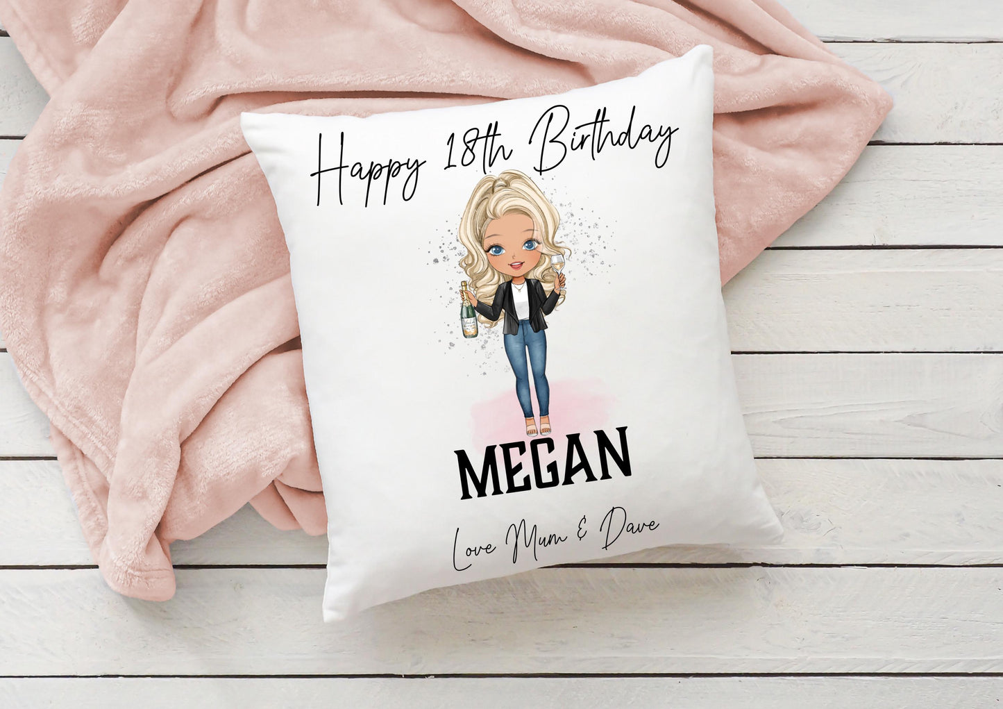 Personalised ADULT character birthday cushion, any age, your choice of personalisation - over 18s!
