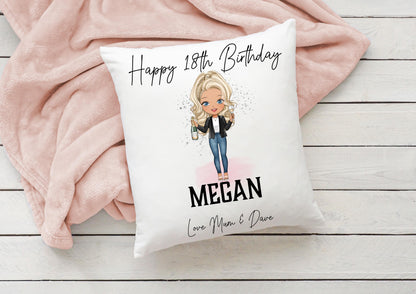Personalised ADULT character birthday cushion, any age, your choice of personalisation - over 18s!