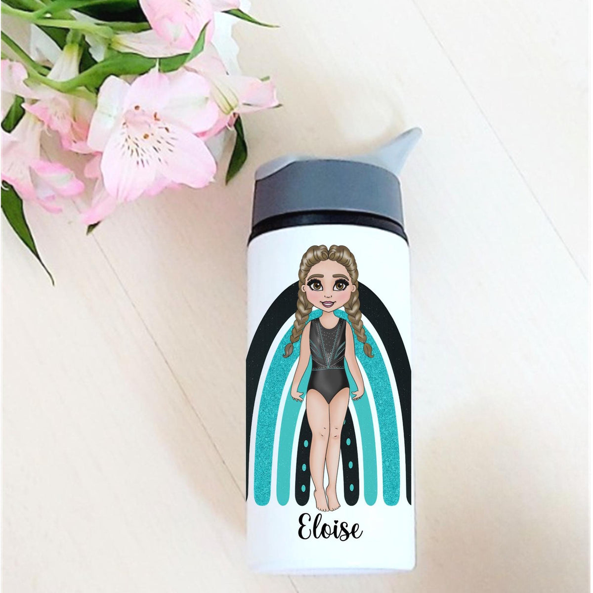 Personalised Gymnastics Water Bottle, gift for gymnast, spillproof drinks bottle for gym, personalised drinks bottle