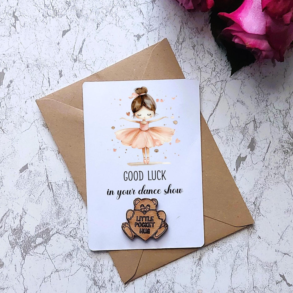 Personalised Ballerina Good Luck in your show Pocket Hug, Pocket hug token, keepsake gift for dance show,  Heart Hug Token, Bear Hug Token