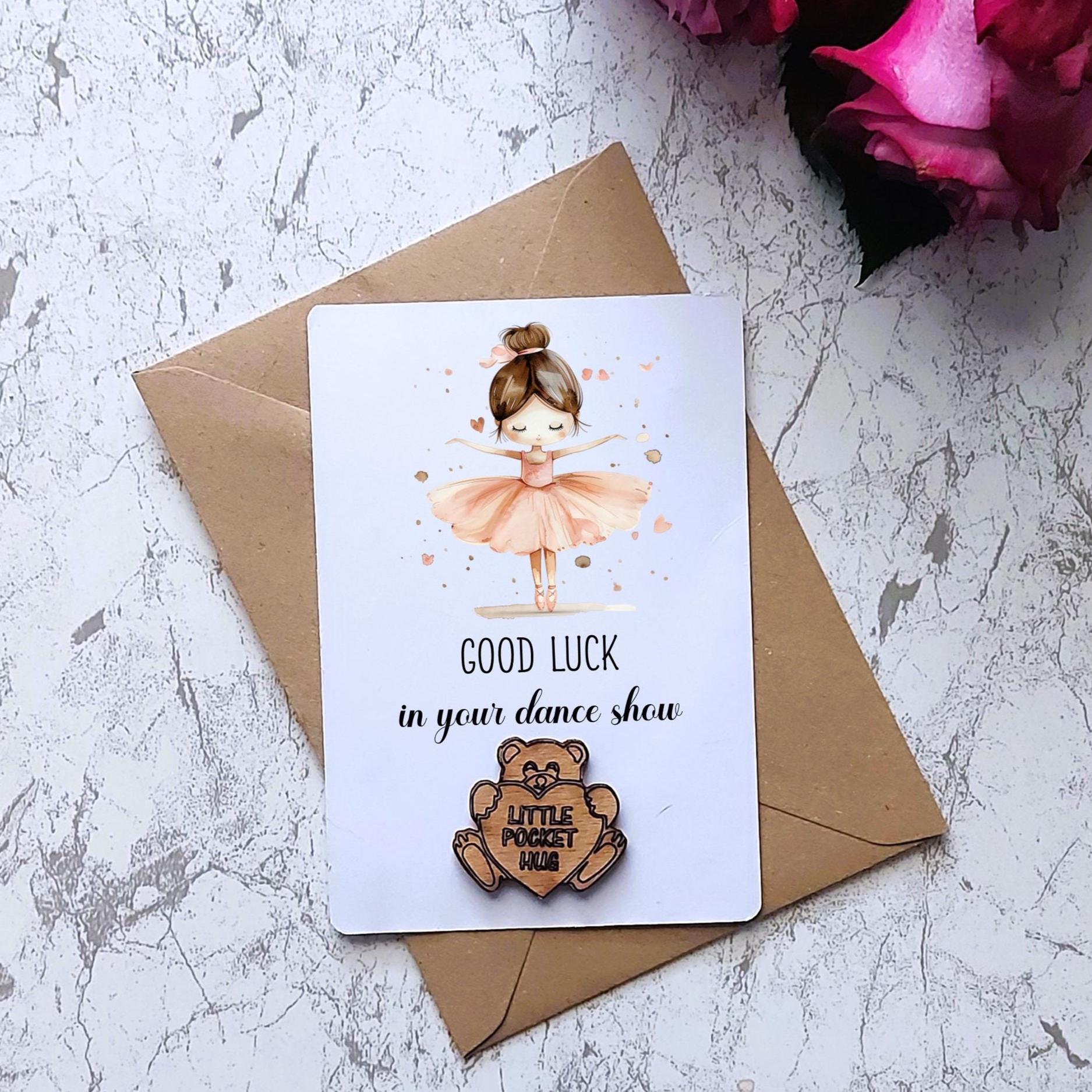 Personalised Ballerina Good Luck in your show Pocket Hug, Pocket hug token, keepsake gift for dance show,  Heart Hug Token, Bear Hug Token