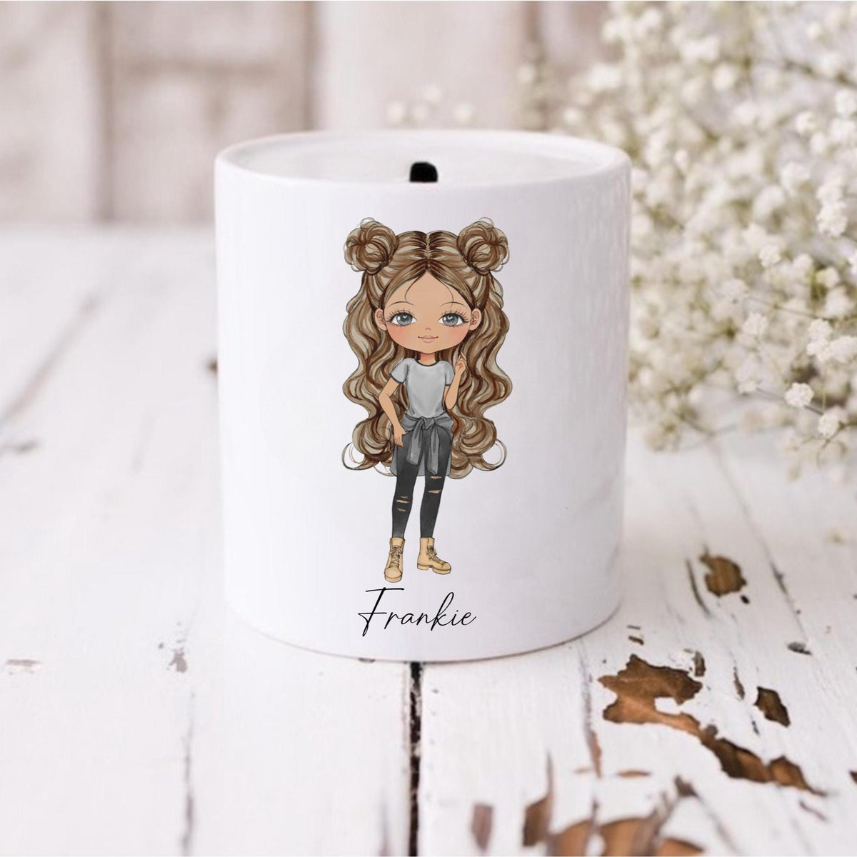 personalised Teen Girl Money Box: Custom Hair & Eye Color