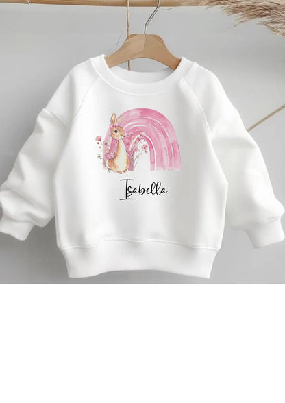 Personalised Girls Sweatshirt – Custom Name & Initial with Bunny Design