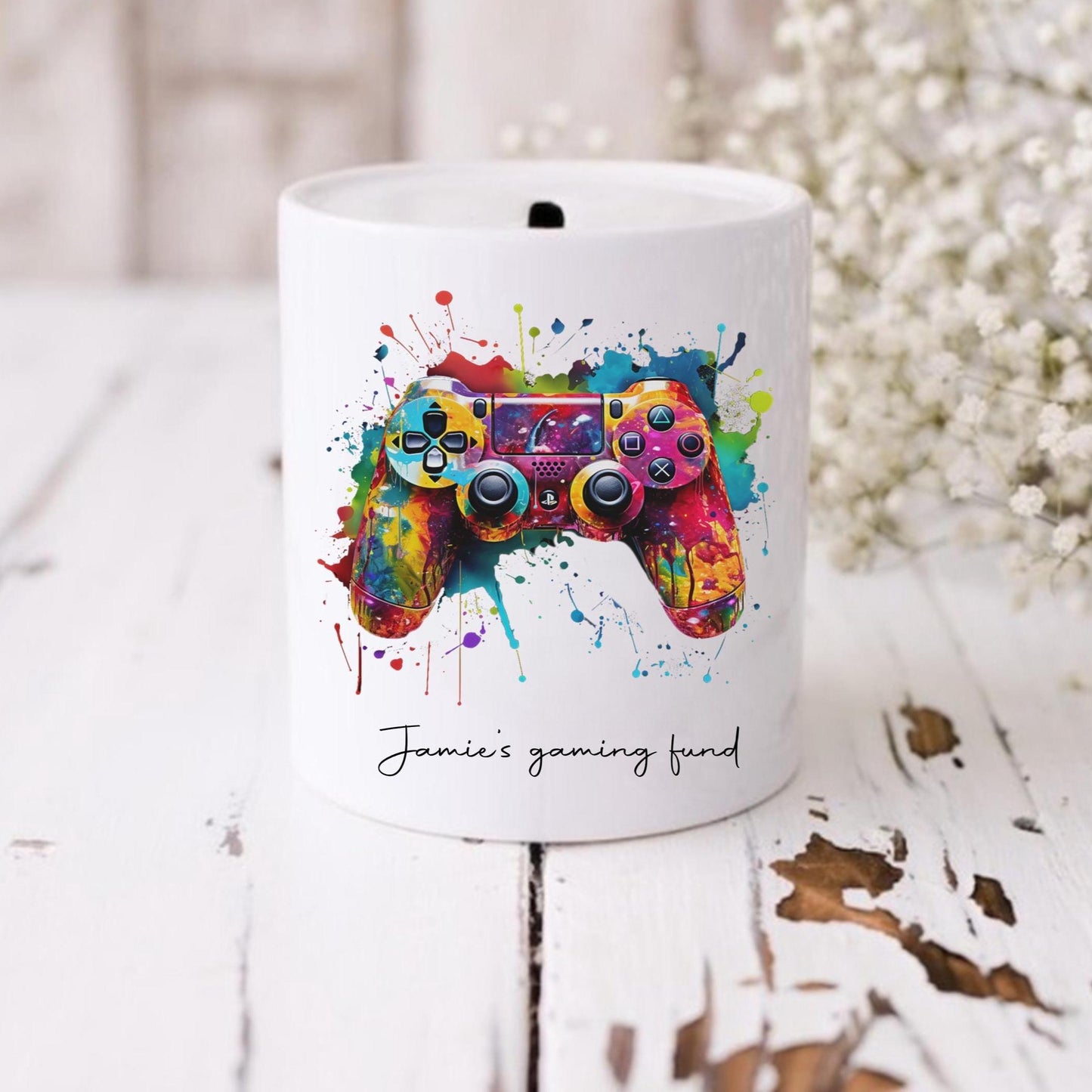 Personalised Gaming Money Box, Gamer Gift for Boys, Custom Controller Savings Bank, Video Game Birthday Gift