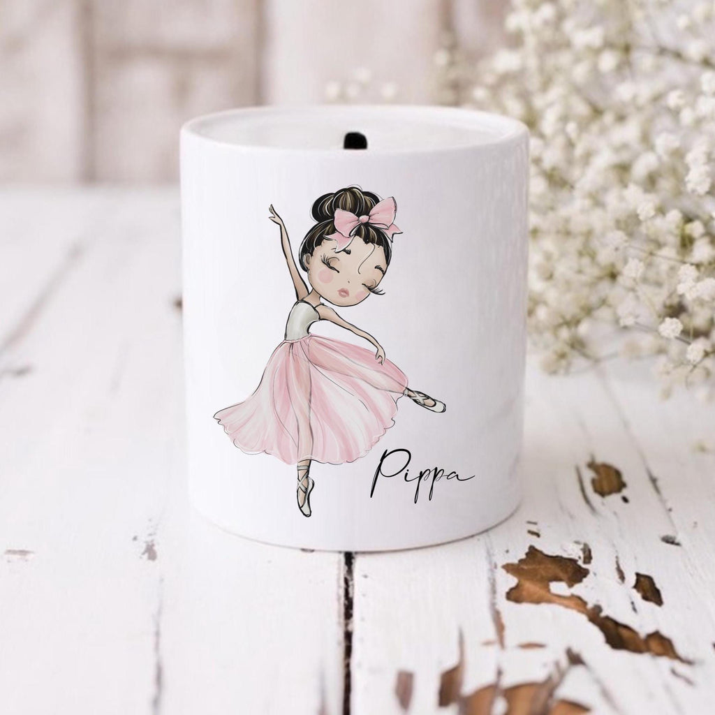 Personalised Ballerina Money Box, Custom Dance Gift, Girl’s Savings Bank with Hair Choice, Ballet Birthday Gift