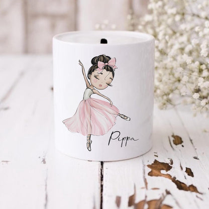 Personalised Ballerina Money Box, Custom Dance Gift, Girl’s Savings Bank with Hair Choice, Ballet Birthday Gift
