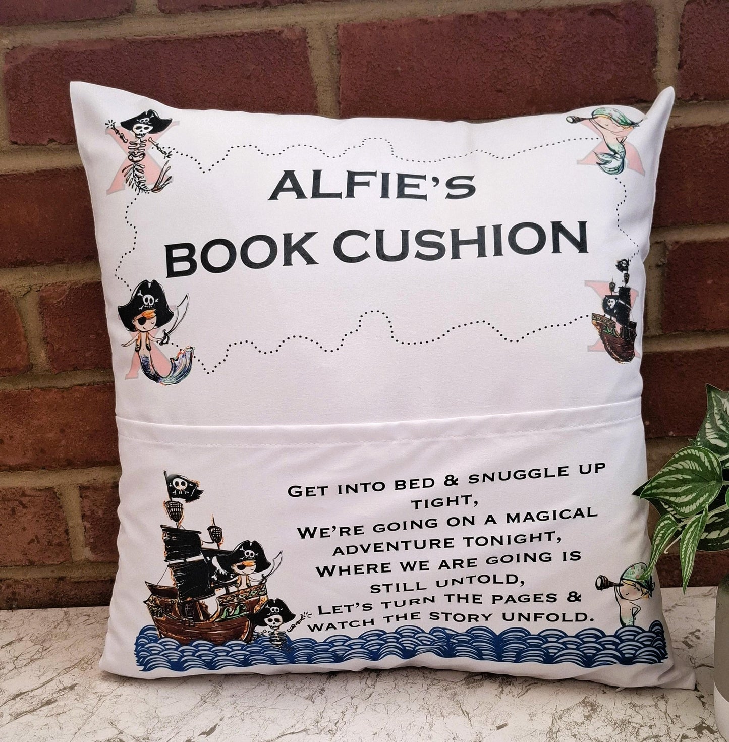 Personalised boy's Pirate Reading Cushion: Boy's Bedroom Decor