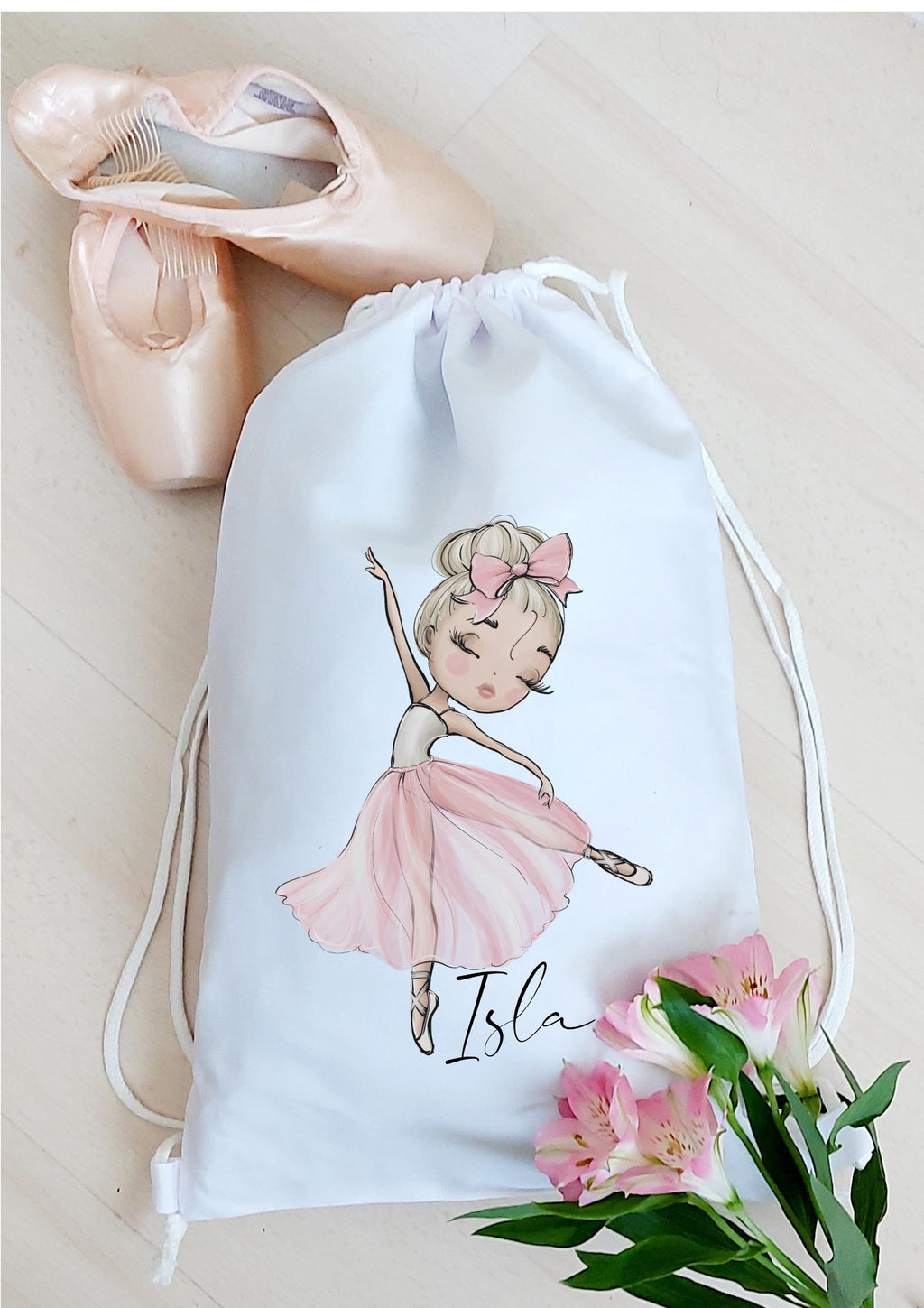 Personalised Ballerina Drawstring Bag: Gift for ballet dancer