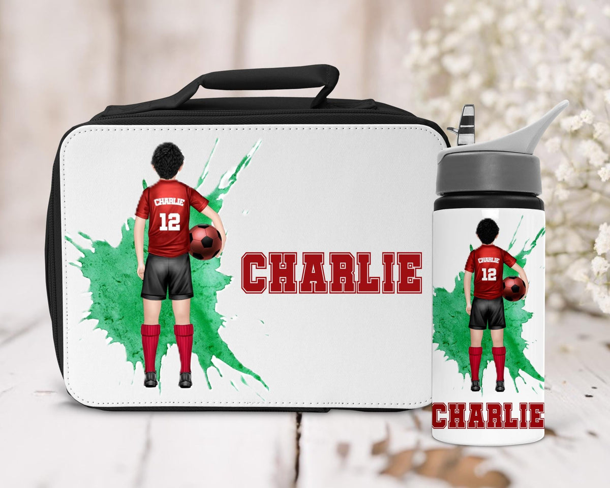 Personalised footballer lunchbag and water bottle set, Kids football Lunch Bag for school, Custom Gifts for boys