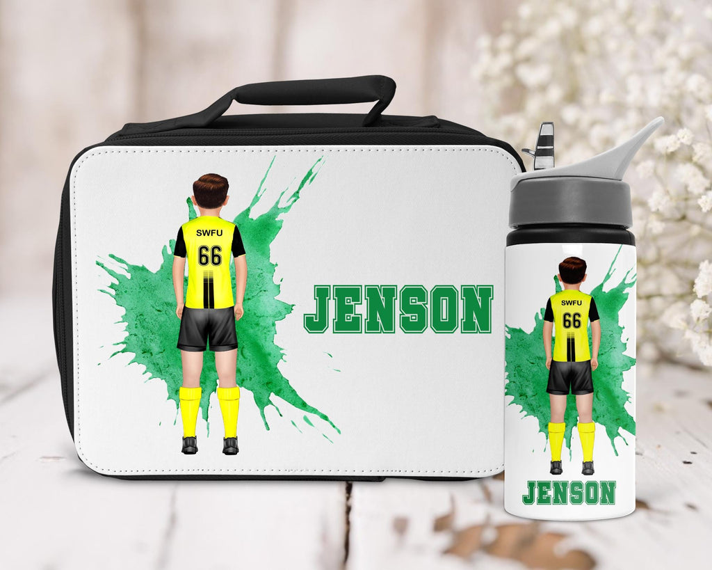 Personalised footballer lunchbag and water bottle set, Kids football Lunch Bag for school, Custom Gifts for boys