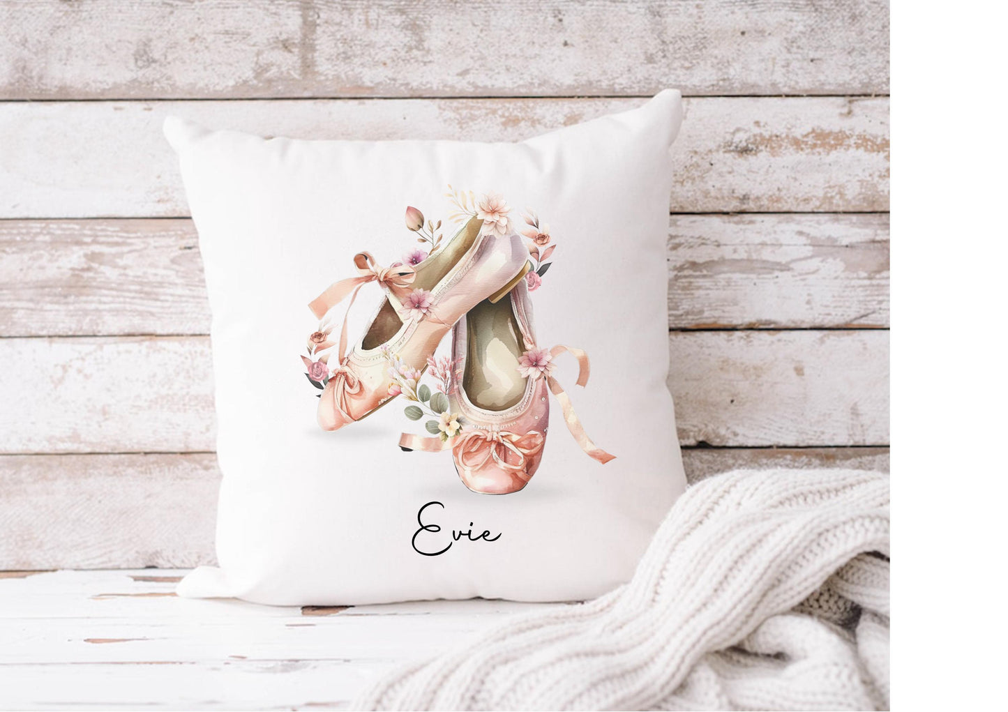 Personalised Ballet Slippers Cushion, Floral Dance Pillow with Custom Name, Ballet Gift for Dancers, Dance Like No One’s Watching Quote