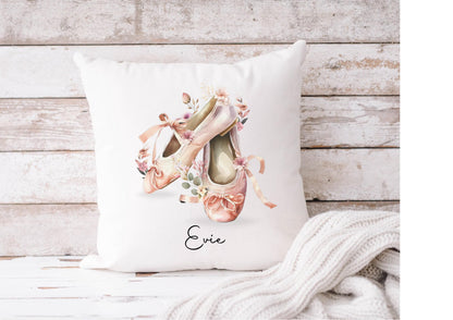 Personalised Ballet Slippers Cushion, Floral Dance Pillow with Custom Name, Ballet Gift for Dancers, Dance Like No One’s Watching Quote