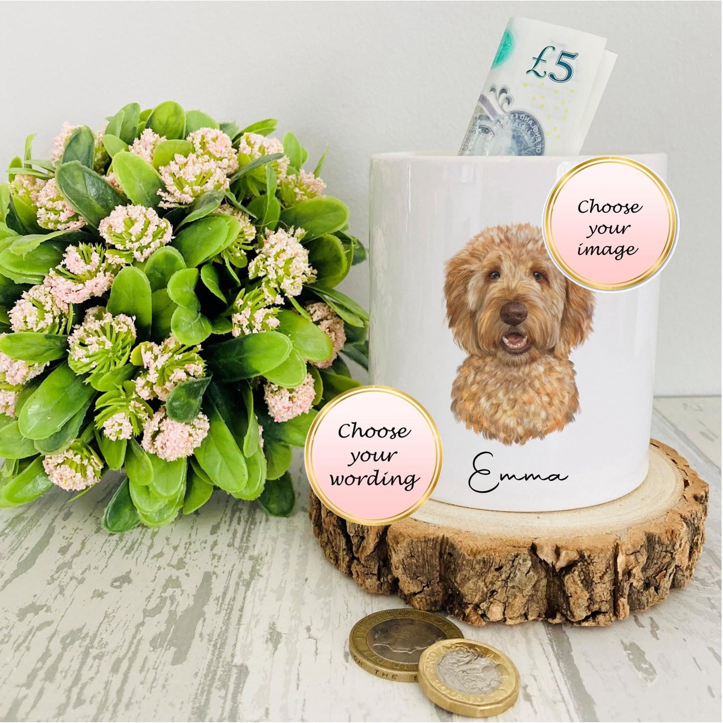 Personalised Goldendoodle/Cockapoo Money Box, Personalised Dog Coin Bank, Custom Dog Gift, Pet Savings Jar, Ceramic Piggy Bank