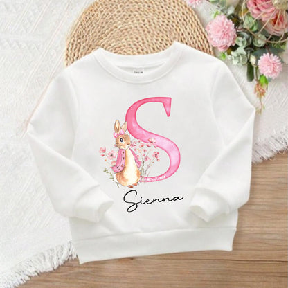 Personalised Girls Sweatshirt – Custom Name & Initial with Bunny Design