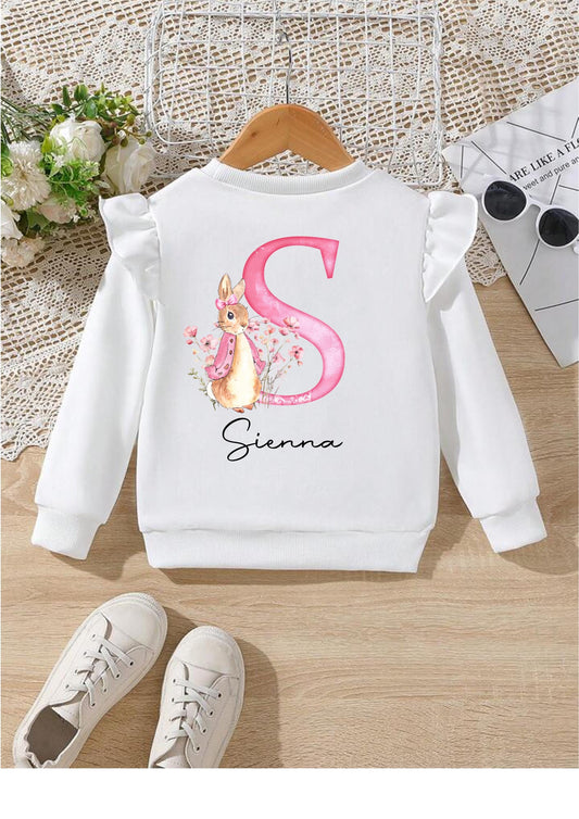 Personalised Girls Sweatshirt – Custom Name & Initial with Bunny Design