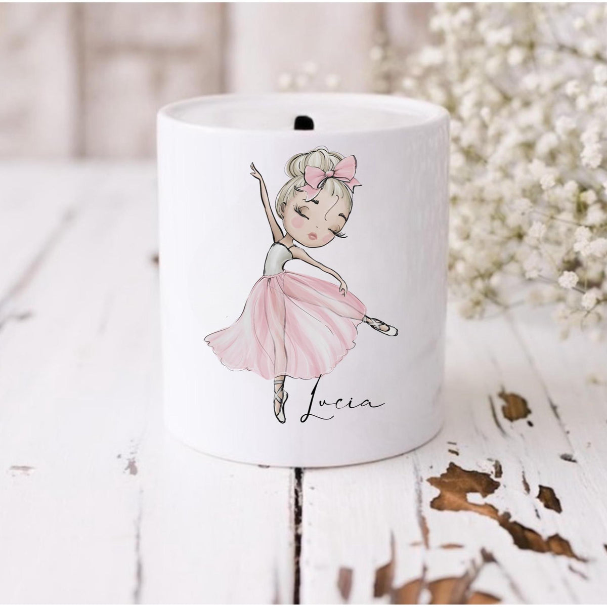 Personalised Ballerina Money Box, Custom Dance Gift, Girl’s Savings Bank with Hair Choice, Ballet Birthday Gift