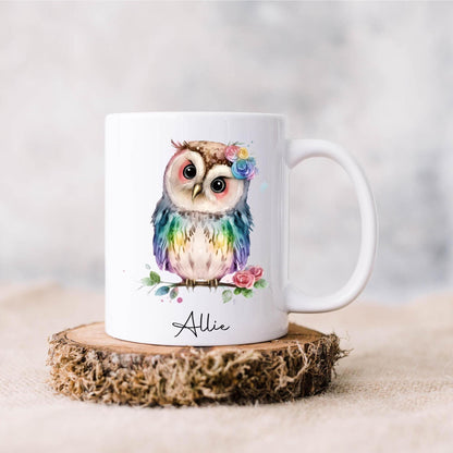 Personalised Cute Owl Mug, Watercolour Owl mug, Cute animal mug, gift for owl lover