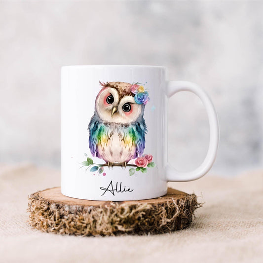 Personalised Cute Owl Mug, Watercolour Owl mug, Cute animal mug, gift for owl lover