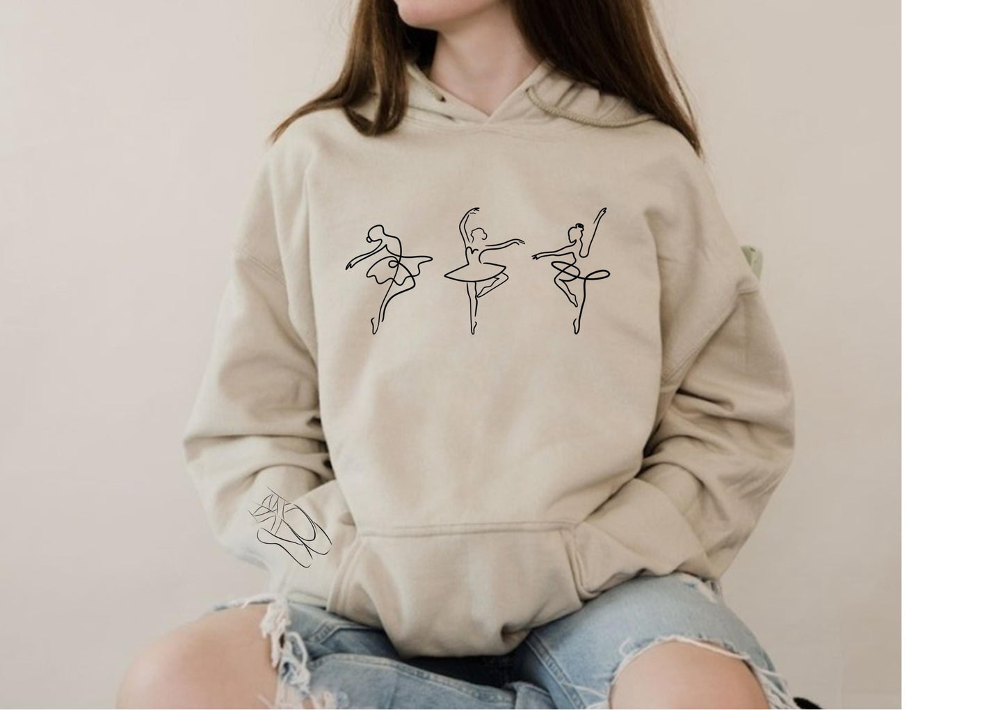 Personalised line drawing ballerina hoodie, dance warm up top, dance gift, ballet top, ballet uniform, ballet gift for her