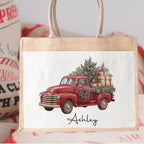 Personalised Vintage Christmas truck Jute shopper bag