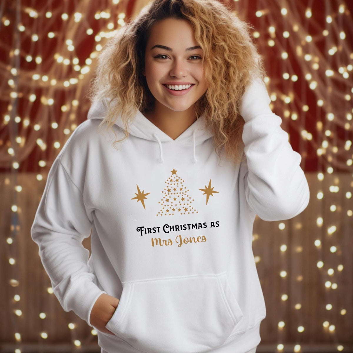 Personalised First Christmas as a Mrs hoodie, Personalised Christmas wedding jumper, Ladies wedding hoodie, Bride honeymoon outfit