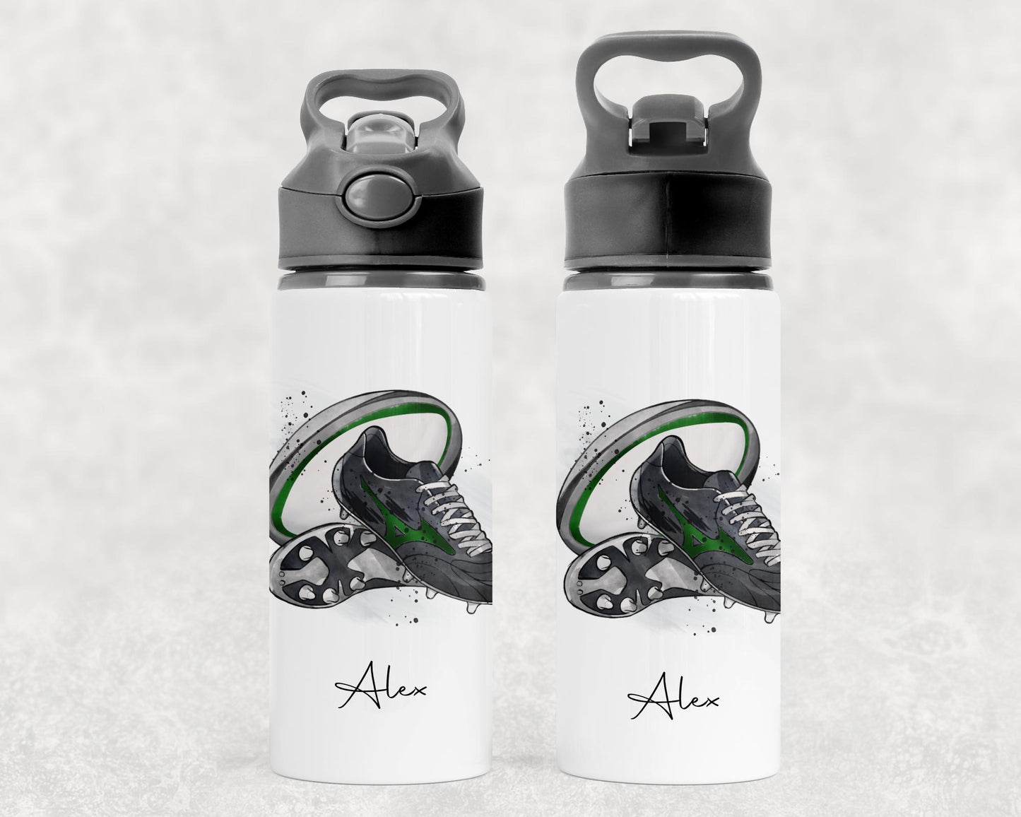 Personalised rugby water bottle, rugby boots design bottle, rugby gift, flask for rugby