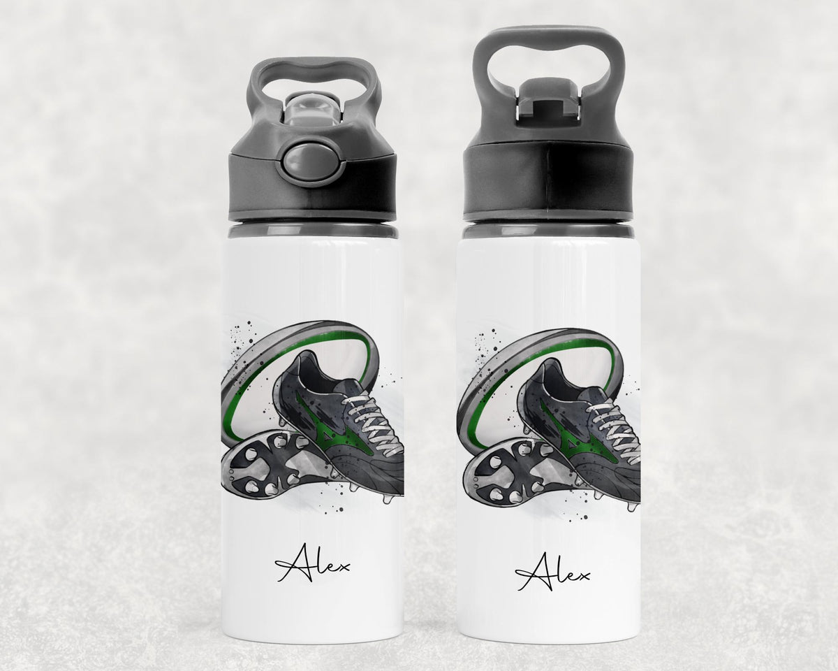 Personalised rugby water bottle, rugby boots design bottle, rugby gift, flask for rugby