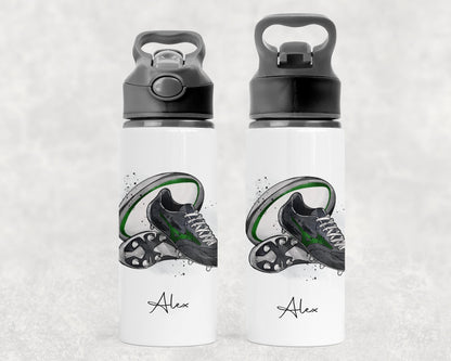 Personalised rugby water bottle, rugby boots design bottle, rugby gift, flask for rugby