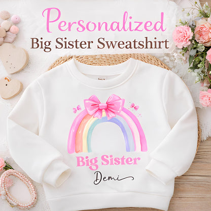 Personalised Big Sister pastel rainbow sweatshirt, new baby announcement, personalised rainbow sweatshirt