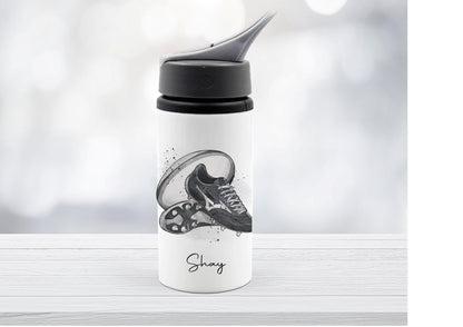 Personalised rugby water bottle, rugby boots design bottle, rugby gift, flask for rugby