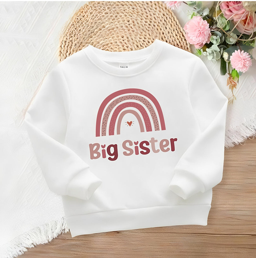Personalised Big Sister Rainbow Sweatshirt, new baby announcement gift for sister, new sister gift