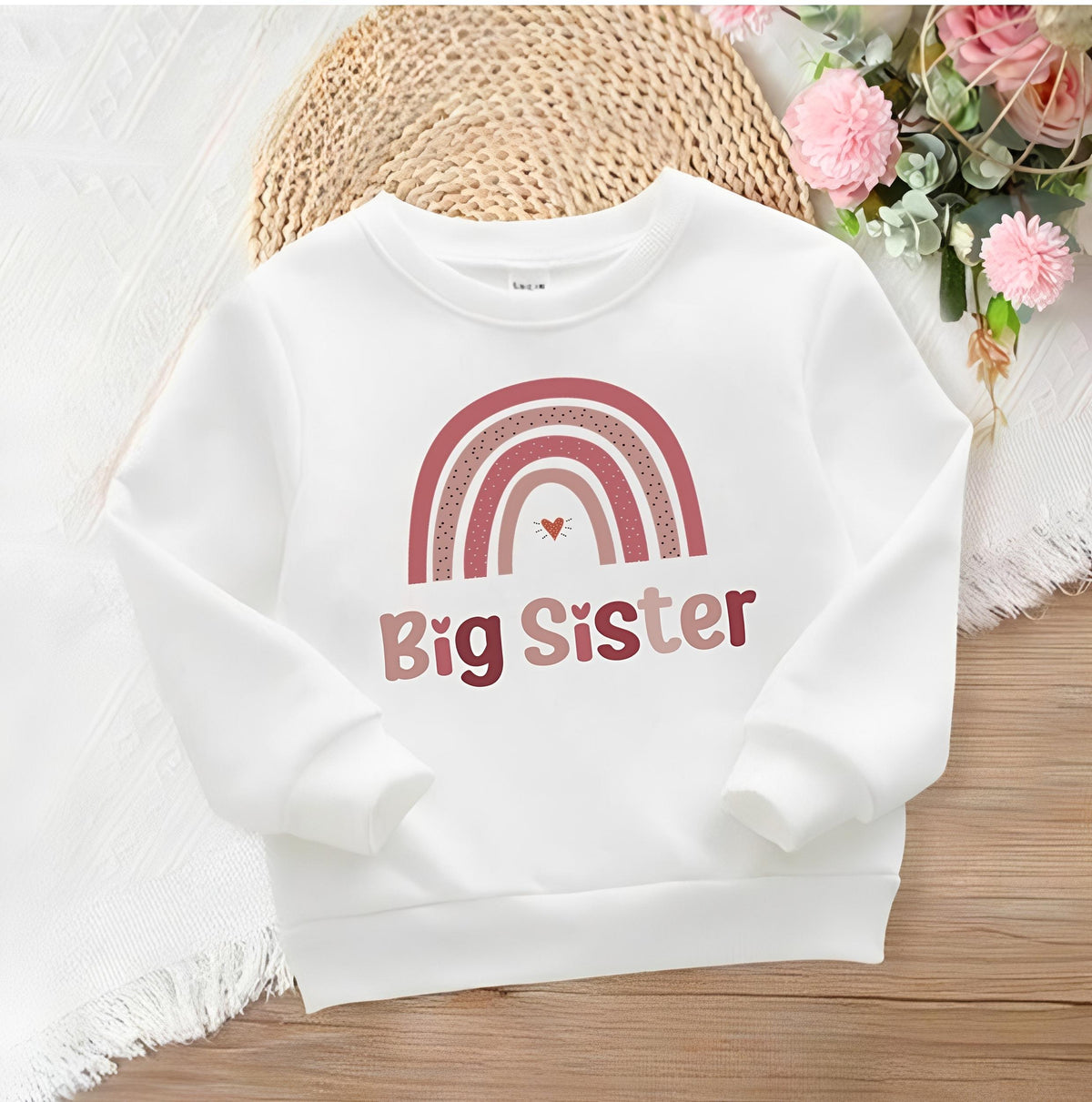Personalised Big Sister Rainbow Sweatshirt, new baby announcement gift for sister, new sister gift