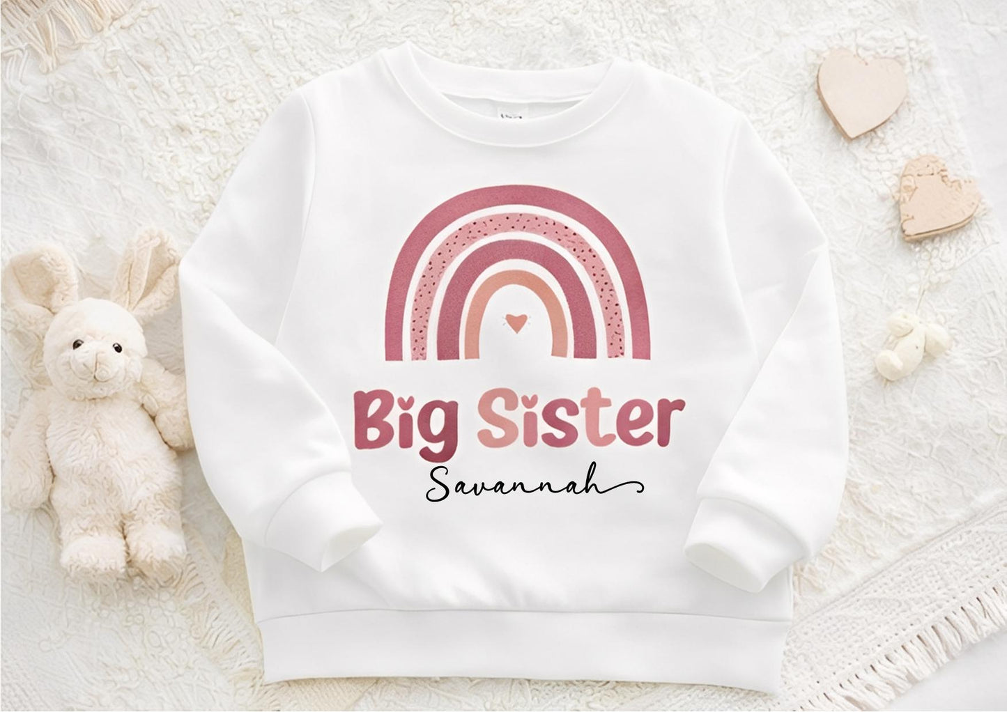 Personalised Big Sister Rainbow Sweatshirt, new baby announcement gift for sister, new sister gift