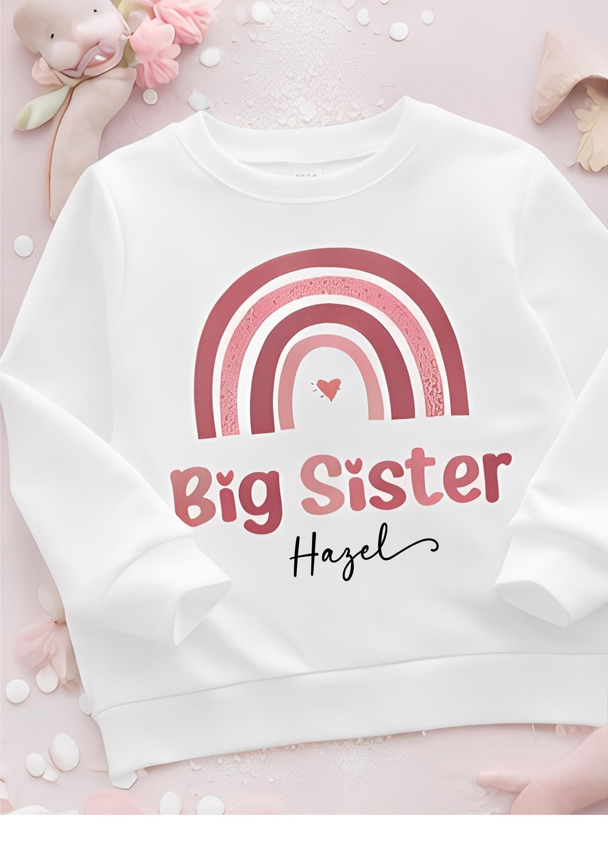 Personalised Big Sister Rainbow Sweatshirt, new baby announcement gift for sister, new sister gift