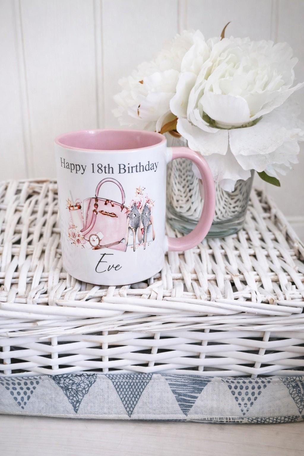 personalised 18th Birthday Mug: Handbag & Heels Design