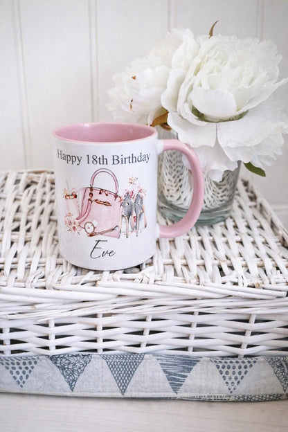 personalised 18th Birthday Mug: Handbag & Heels Design
