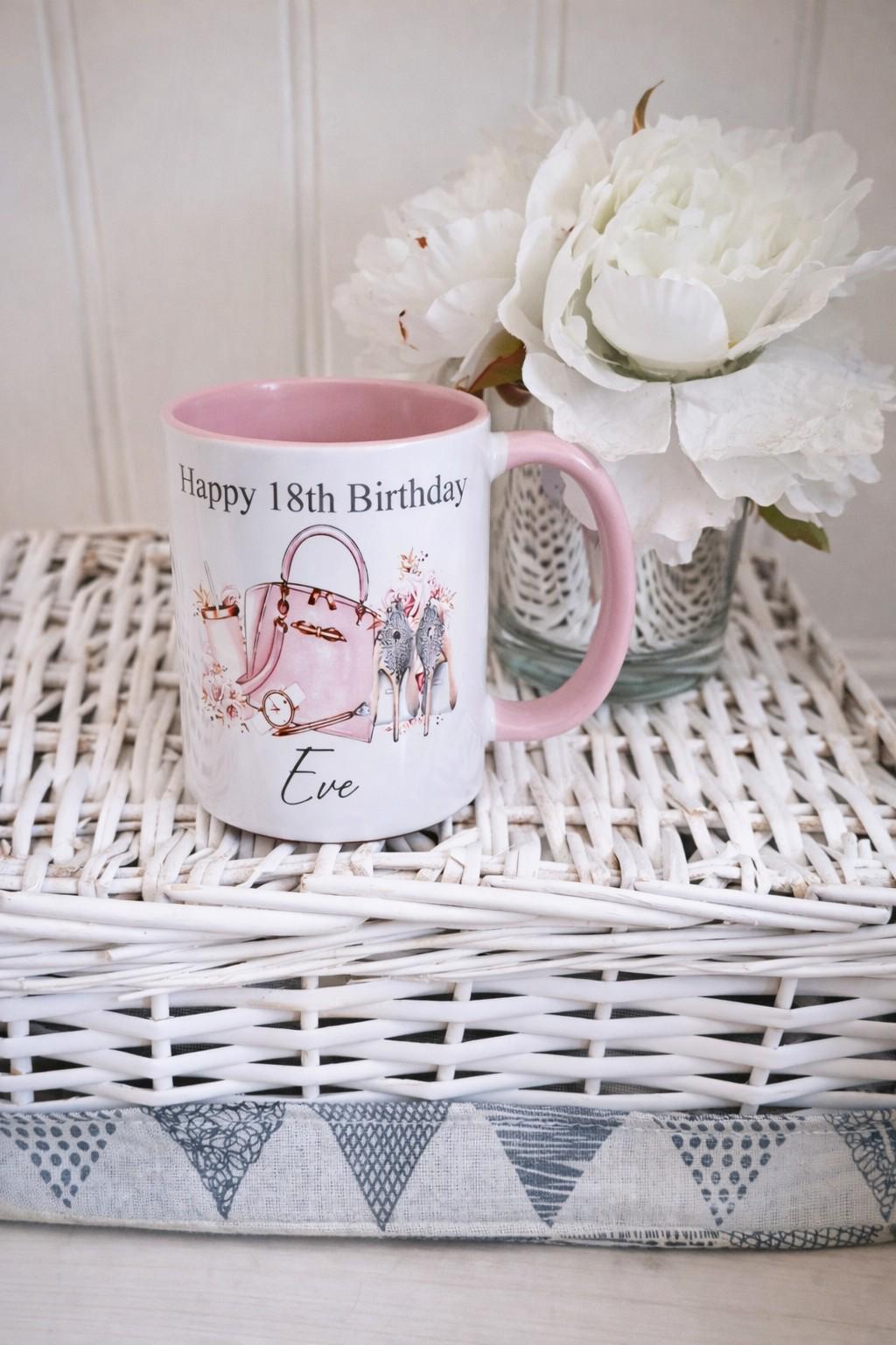 personalised 18th Birthday Mug: Handbag & Heels Design