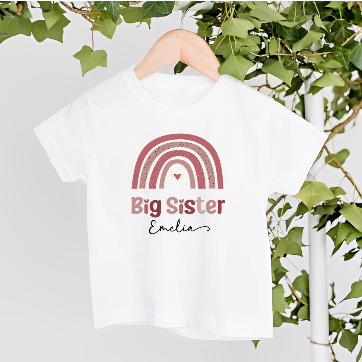 Personalised Big Sister Rainbow t-shirt, new baby announcement gift for sister, new sister gift