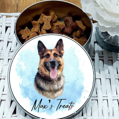 Personalised German Shepherd Treat Tin: Dog Biscuit Storage