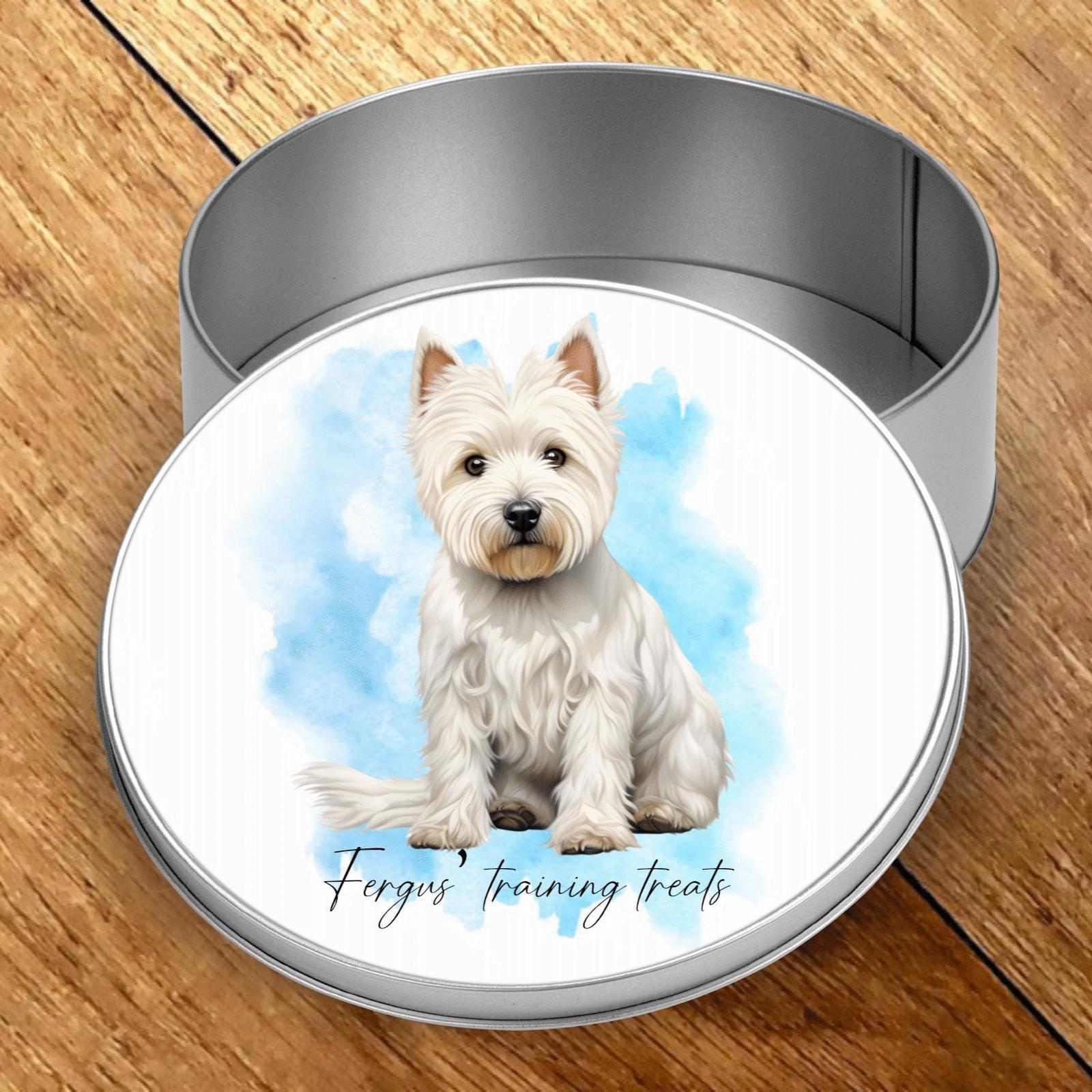 Personalised Westie Treat Tin: Dog Biscuit Storage, West Highland Terrier storage tin, gift for Westie owner