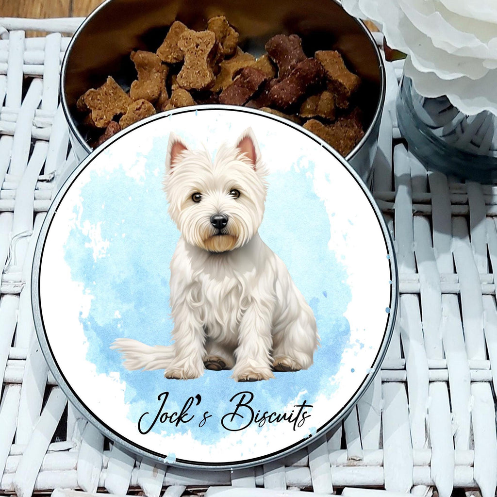 Personalised Westie Treat Tin: Dog Biscuit Storage, West Highland Terrier storage tin, gift for Westie owner