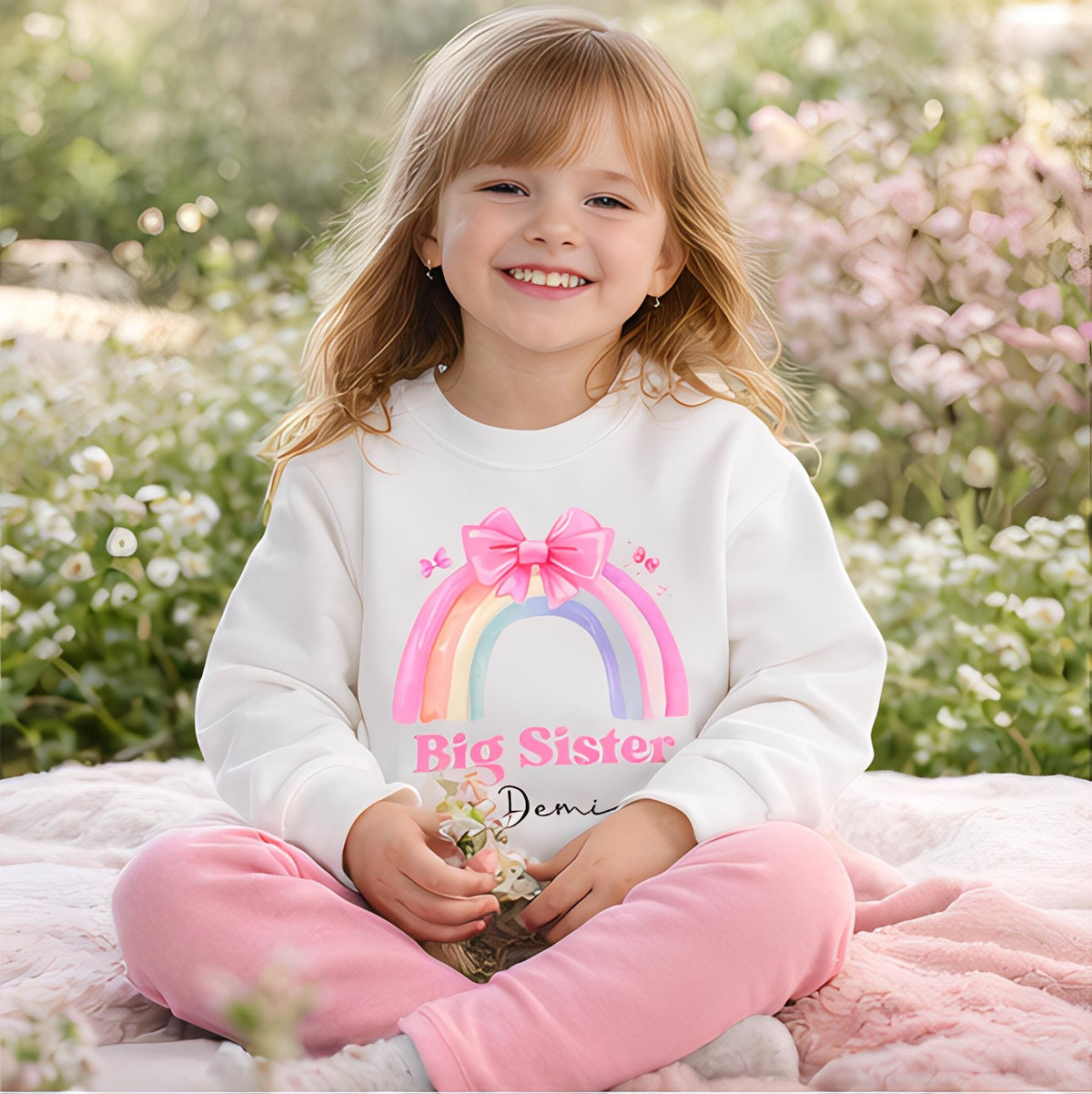 Personalised Big Sister pastel rainbow sweatshirt