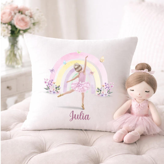 Personalised Rainbow Ballerina Cushion: Rainbow Dancer Gift, ballerina decor