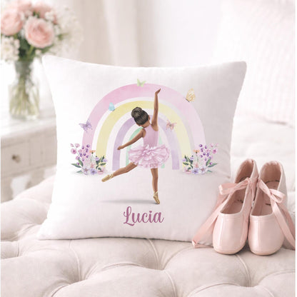Personalised Rainbow Ballerina Cushion: Rainbow Dancer Gift, ballerina decor