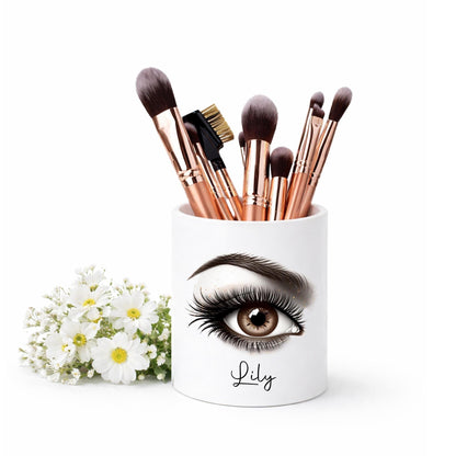 Personalised Makeup Brush Holder: Rose Gold Eye Ceramic Pot